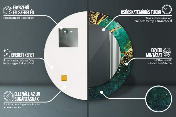 Espejo redondo marco con estampado decorativo Verde marmol