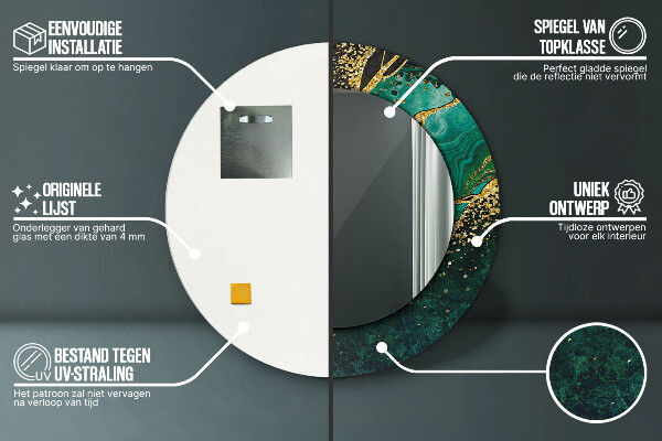 Espejo redondo marco con estampado decorativo Verde marmol