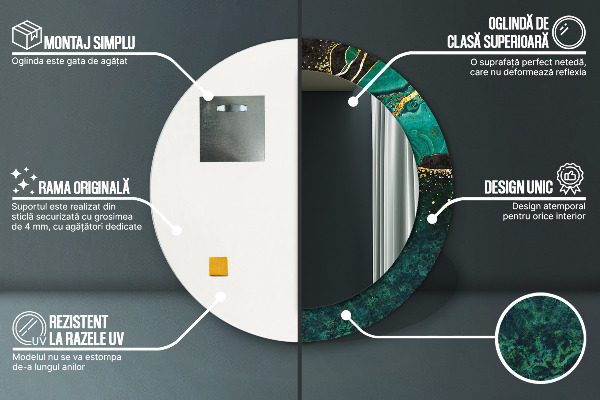 Espejo redondo marco con estampado decorativo Verde marmol