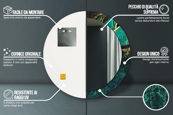 Espejo redondo marco con estampado decorativo Verde marmol