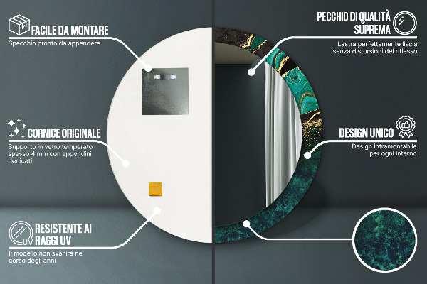 Espejo redondo marco con estampado decorativo Verde marmol