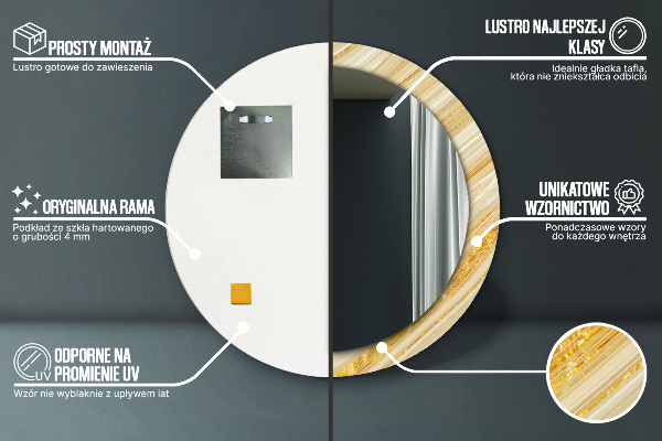 Espejo redondo con decoración Resumen de oro