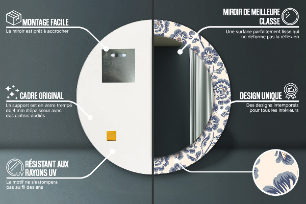 Espejo redondo marco estampado Patrón de flores