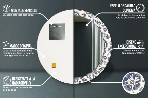 Espejo redondo marco estampado Patrón de flores