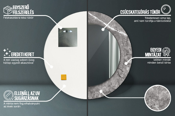 Espejo redondo marco con estampado decorativo Mármol rústico