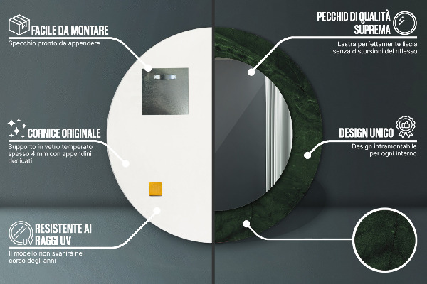 Espejo redondo con decoración Mármol verde