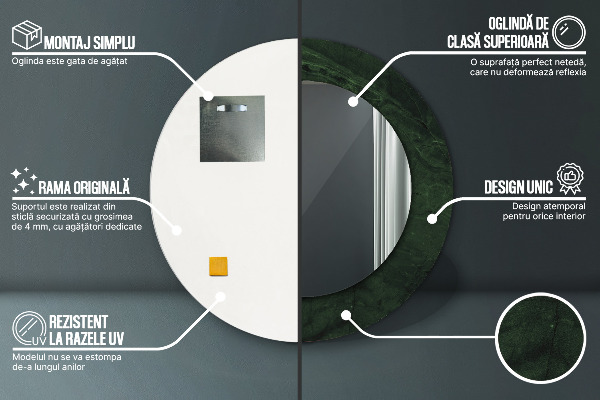 Espejo redondo con decoración Mármol verde