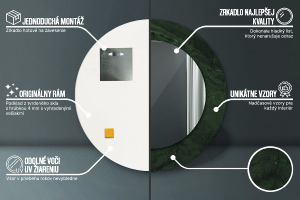 Espejo redondo con decoración Mármol verde