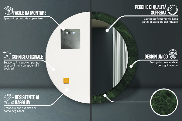 Espejo redondo con decoración Mármol verde