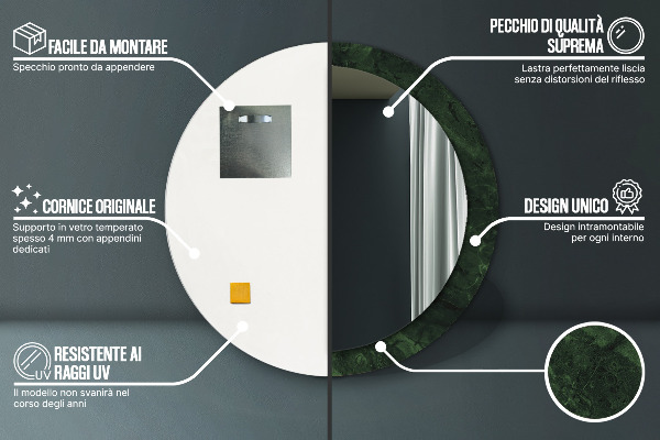 Espejo redondo con decoración Mármol verde