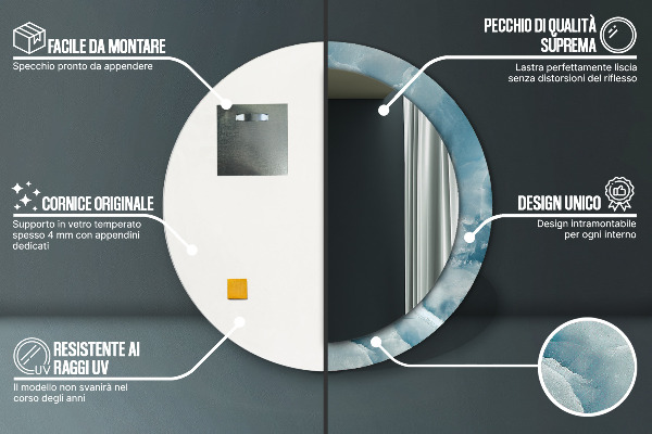 Espejo redondo con decoración Mármol de ónix azul