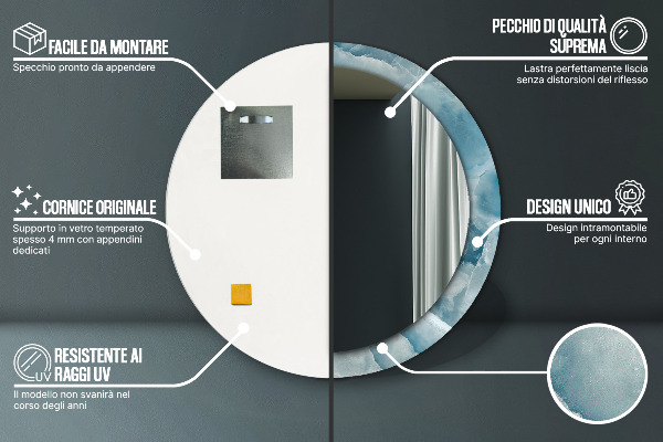 Espejo redondo con decoración Mármol de ónix azul