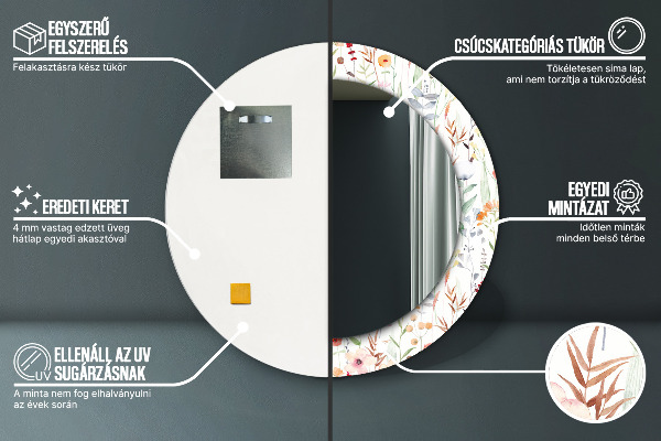 Espejo redondo impreso decorativo redondo Flores silvestres