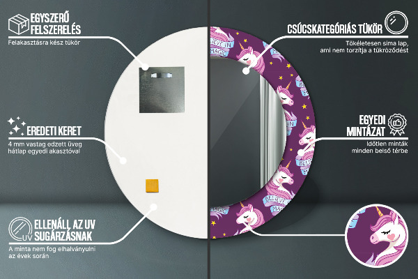 Espejo redondo impreso decorativo redondo Estrellas unicornio