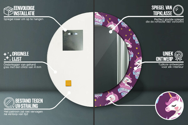 Espejo redondo impreso decorativo redondo Estrellas unicornio