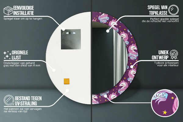 Espejo redondo impreso decorativo redondo Estrellas unicornio