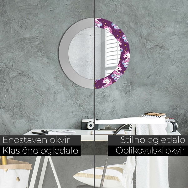 Espejo redondo impreso decorativo redondo Estrellas unicornio