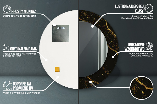 Espejo redondo marco estampado Mármol negro