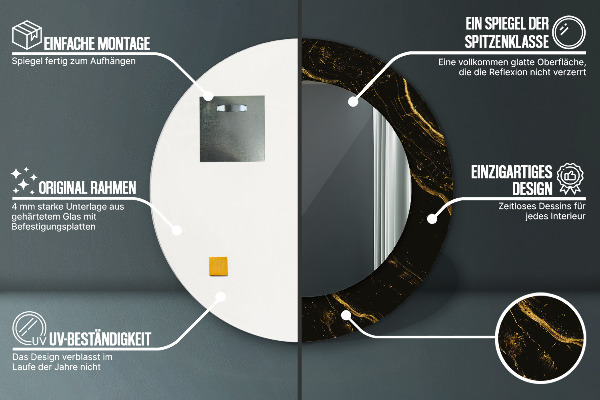 Espejo redondo marco estampado Mármol negro