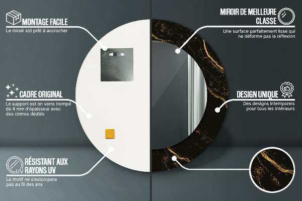 Espejo redondo marco estampado Mármol negro