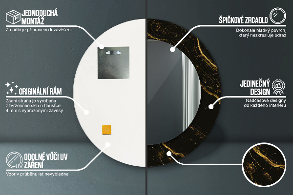 Espejo redondo marco estampado Mármol negro