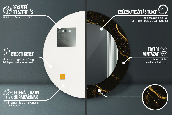 Espejo redondo marco estampado Mármol negro