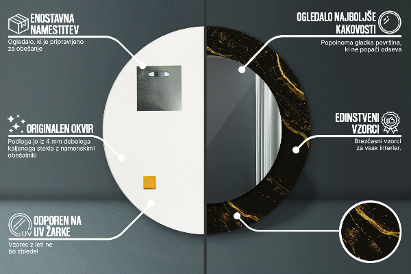 Espejo redondo marco estampado Mármol negro