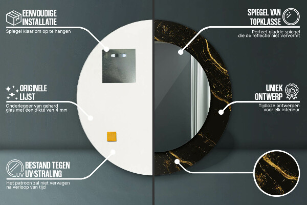 Espejo redondo marco estampado Mármol negro