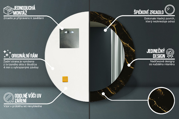 Espejo redondo marco estampado Mármol negro