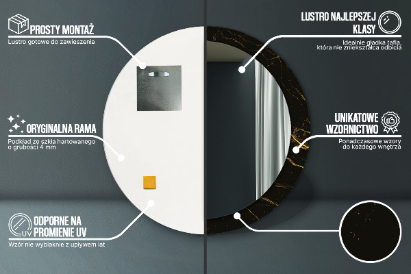 Espejo redondo marco estampado Mármol negro