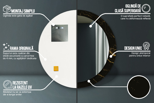 Espejo redondo marco estampado Mármol negro