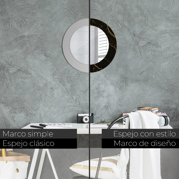 Espejo redondo marco estampado Mármol negro