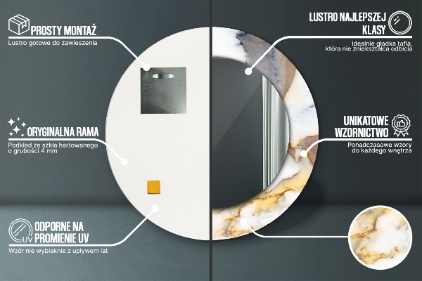 Espejo redondo marco estampado Mármol blanco