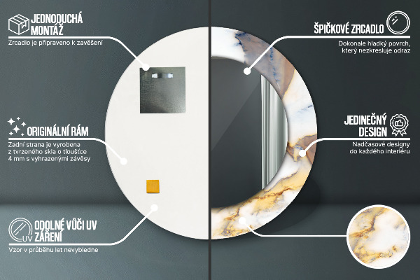 Espejo redondo marco estampado Mármol blanco