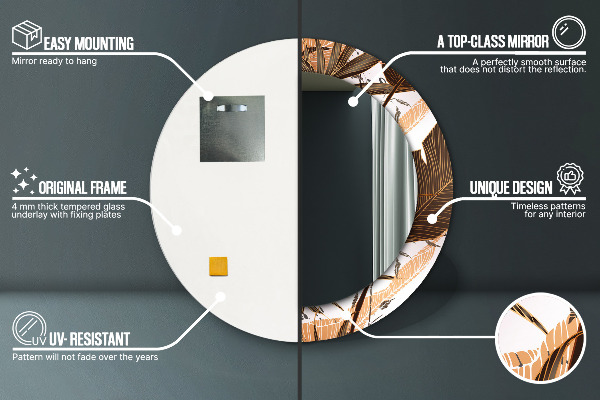 Espejo redondo impreso decorativo redondo Hojas de palma