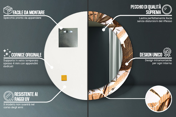 Espejo redondo impreso decorativo redondo Hojas de palma