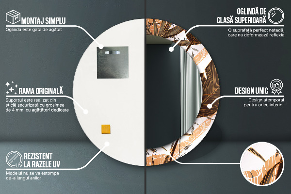 Espejo redondo impreso decorativo redondo Hojas de palma