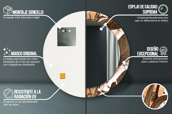 Espejo redondo impreso decorativo redondo Hojas de palma