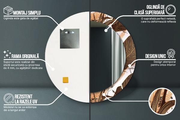 Espejo redondo impreso decorativo redondo Hojas de palma