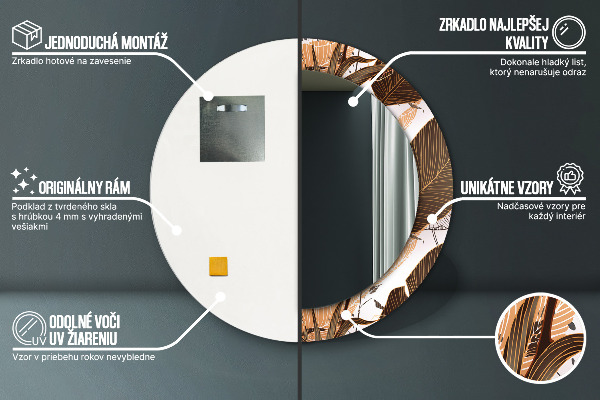 Espejo redondo impreso decorativo redondo Hojas de palma