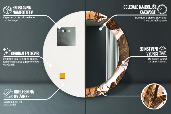 Espejo redondo impreso decorativo redondo Hojas de palma