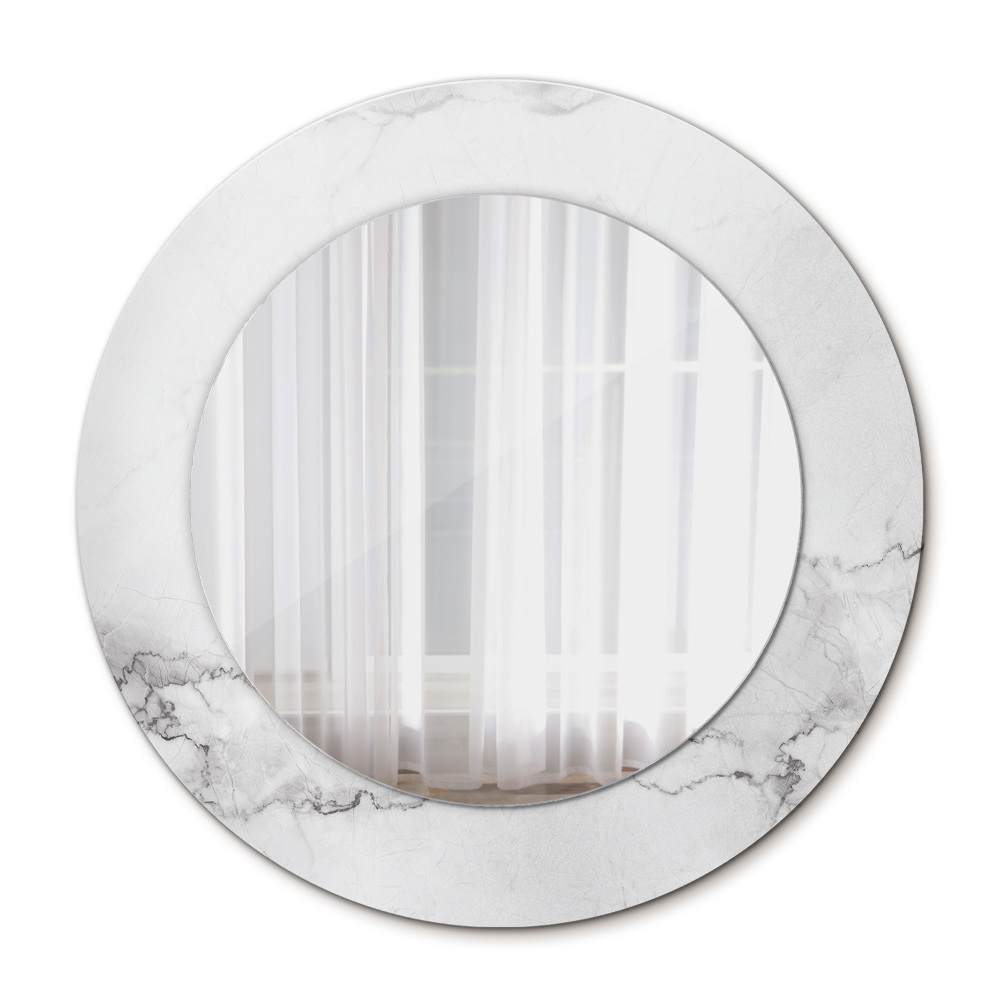 Espejo redondo marco con estampado decorativo Mármol blanco