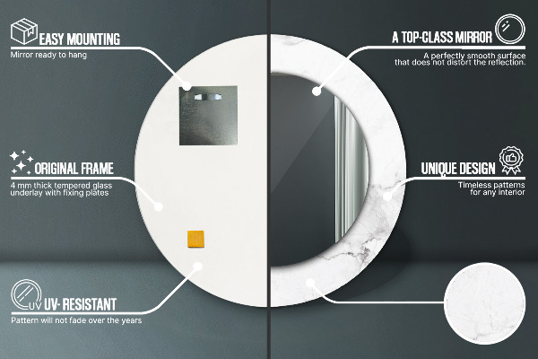 Espejo redondo marco con estampado decorativo Mármol blanco