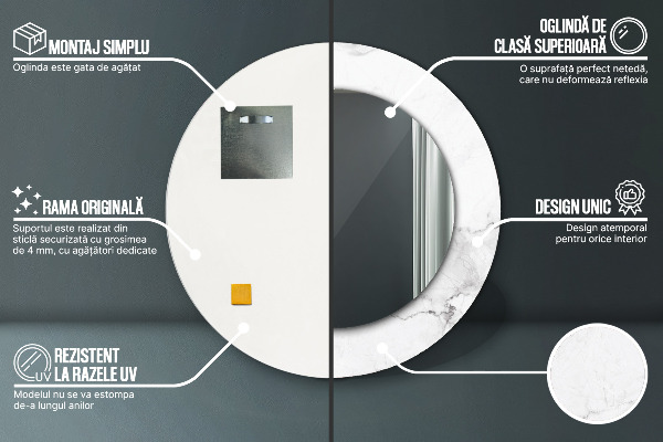 Espejo redondo marco con estampado decorativo Mármol blanco