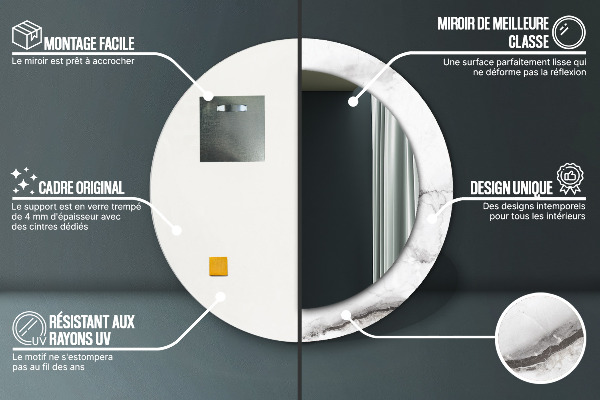 Espejo redondo marco con estampado decorativo Mármol blanco