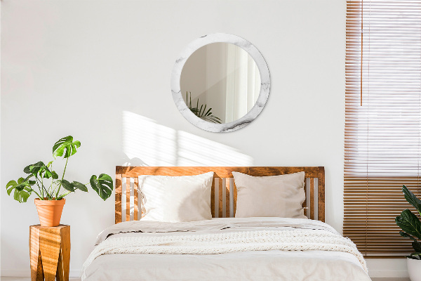 Espejo redondo marco con estampado decorativo Mármol blanco