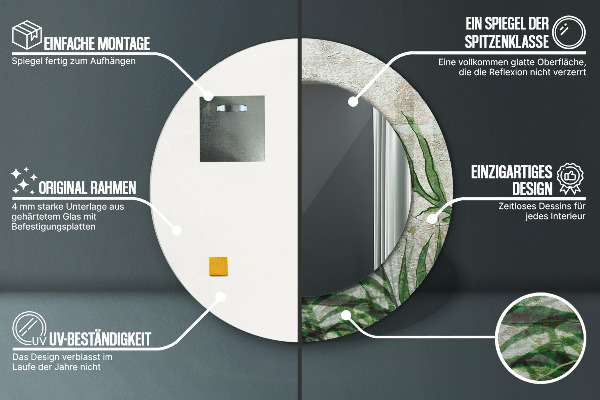 Espejo redondo con decoración Hojas de helecho