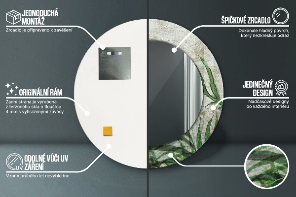 Espejo redondo con decoración Hojas de helecho