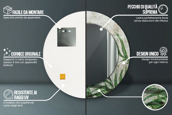 Espejo redondo con decoración Hojas de helecho