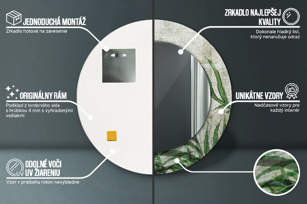 Espejo redondo con decoración Hojas de helecho